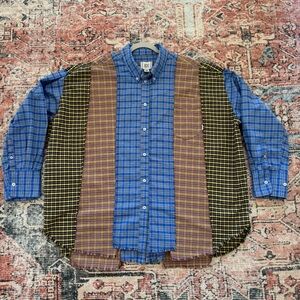 BDG Robbie Spliced Flannel Shirt Mixed Patchwork Pocket Oversized Buttondown Top